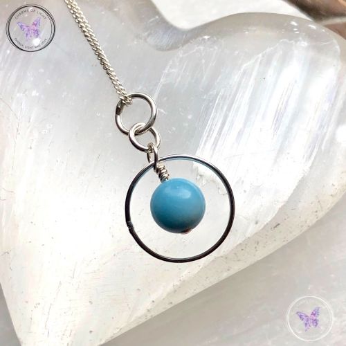 Larimar Silver Circle Pendant Necklace